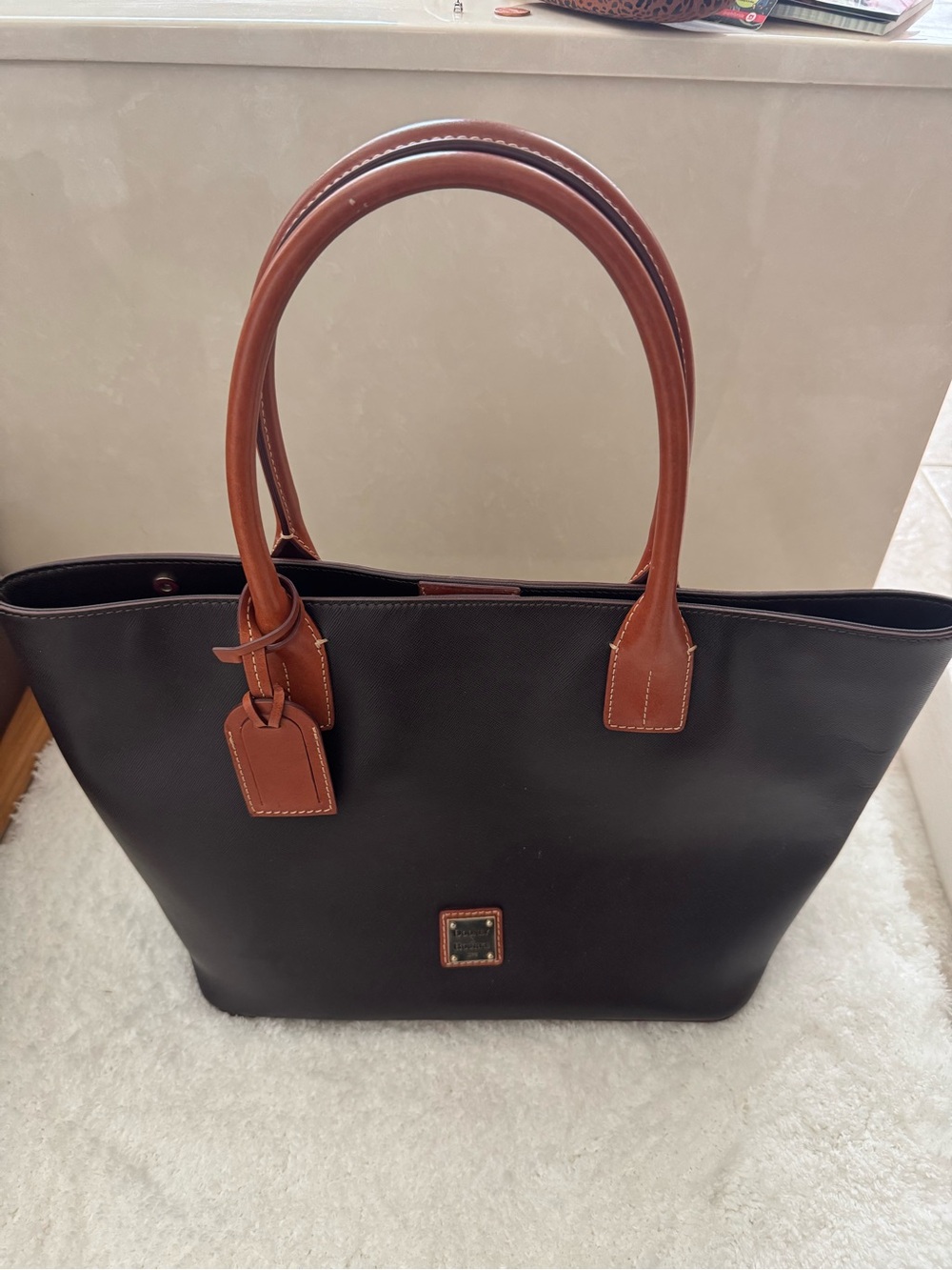 Dooney & Bourke Black Tote with Brown Leather Trim